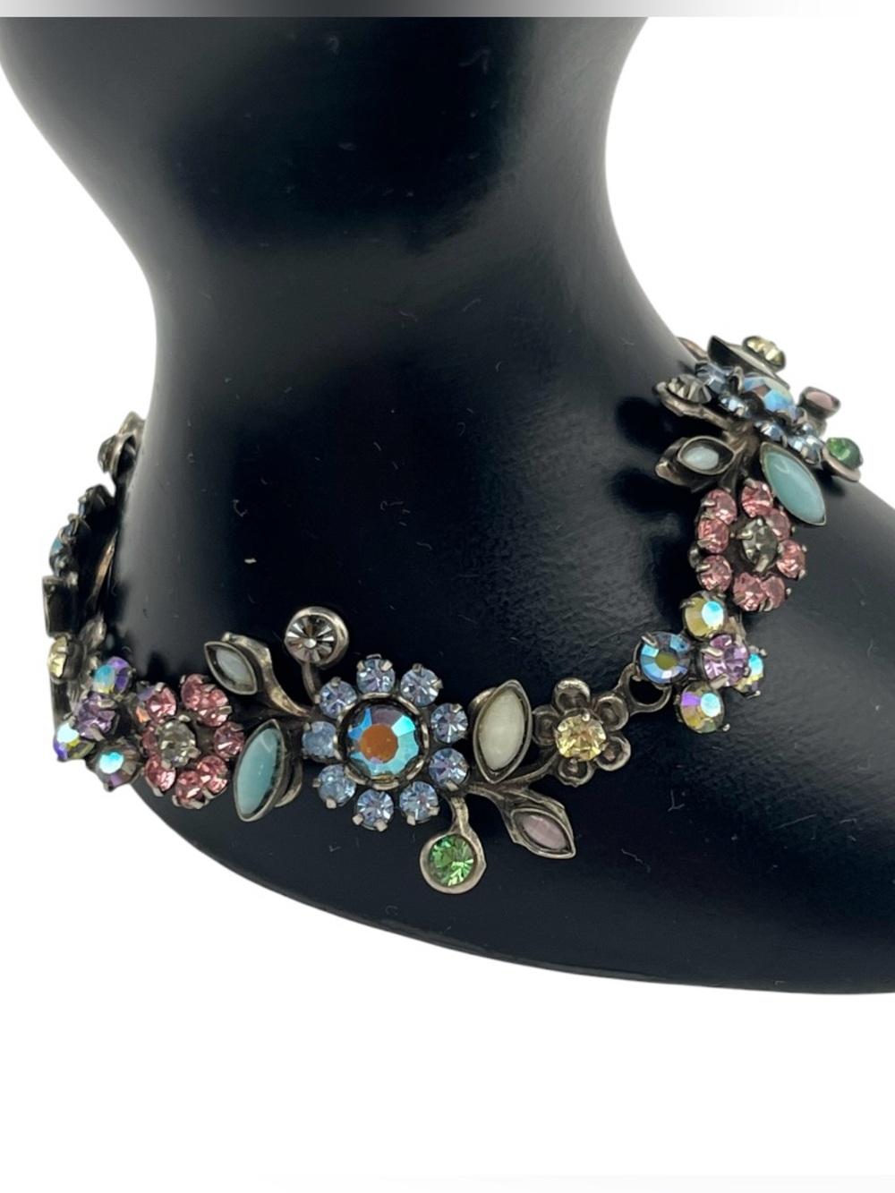 Sorrelli multi colored aurora borealis rhinestone flowers w leaves bracelet